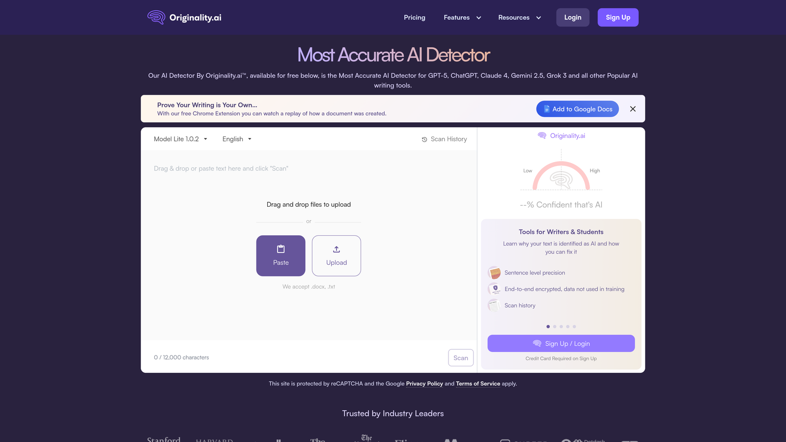 Screenshot of Originality.ai Brand Tracker website