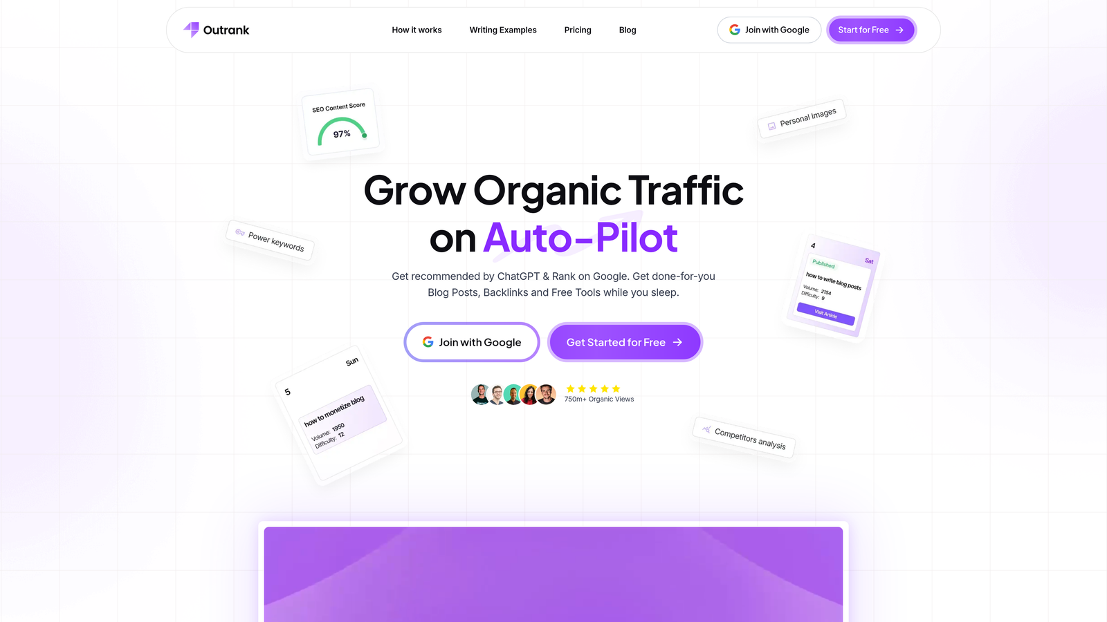 Screenshot of Outrank website