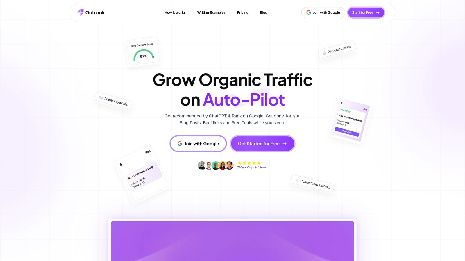 Screenshot of Outrank website