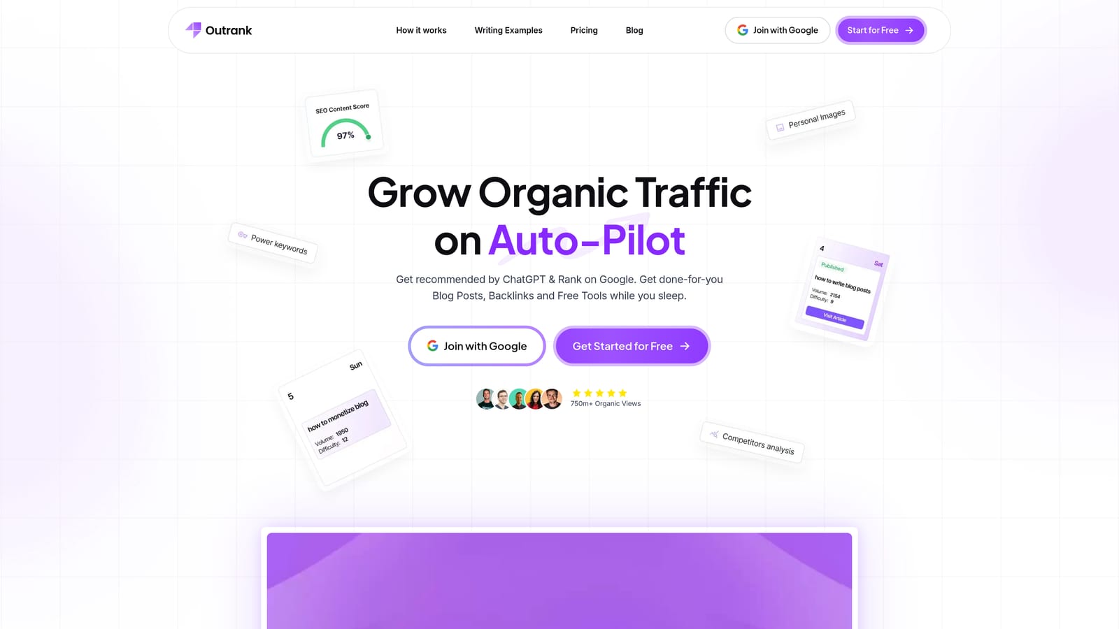 Screenshot of Outrank website