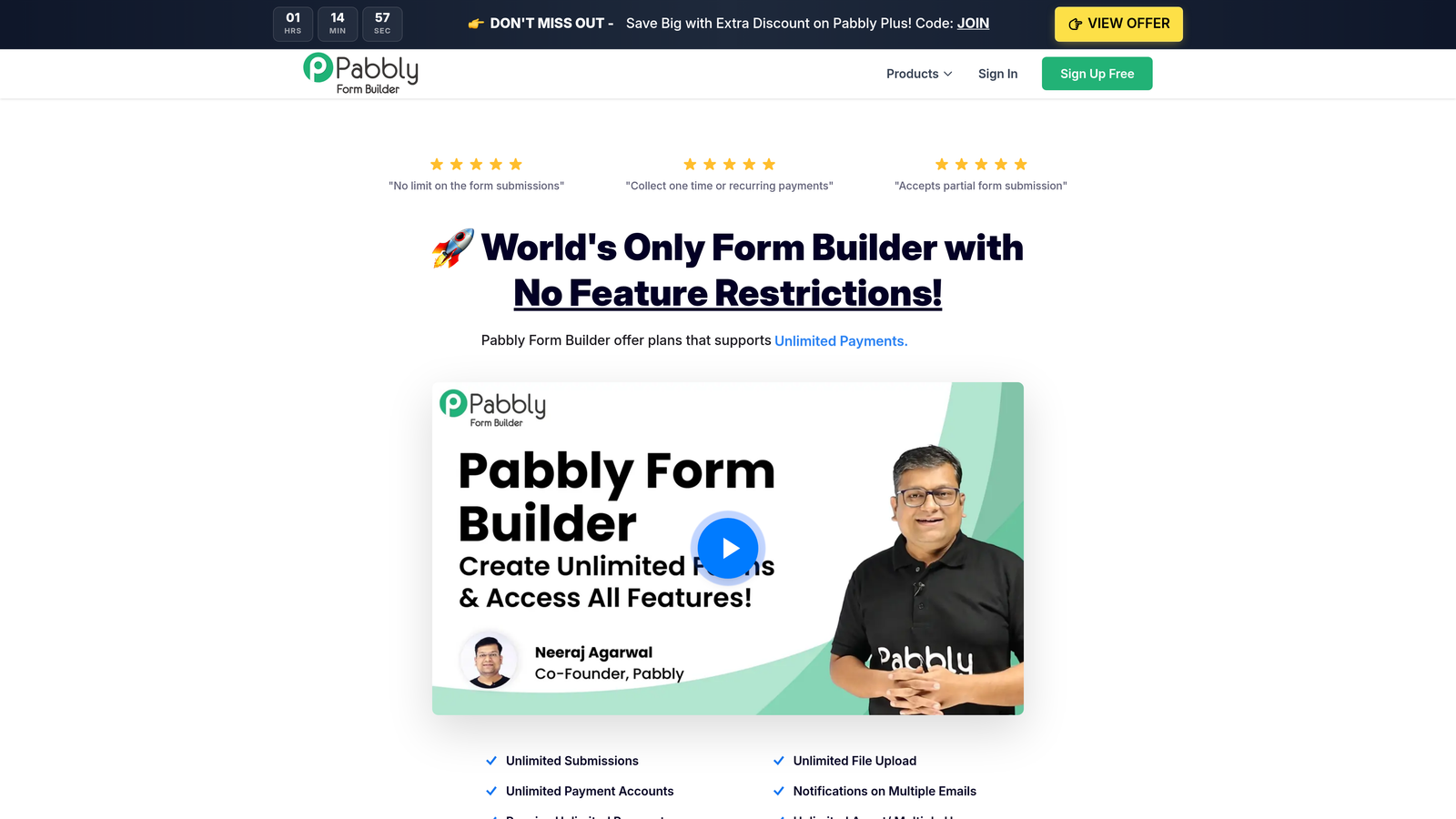 Screenshot of Pabbly Form Builder website