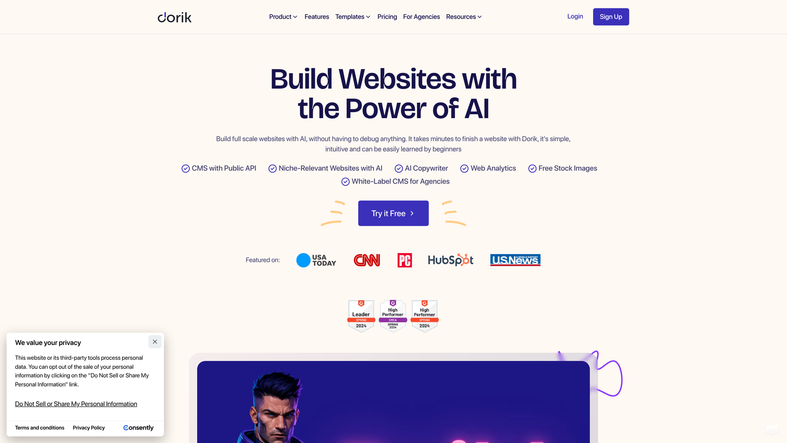 Screenshot of PageFactory (by Dorik) website