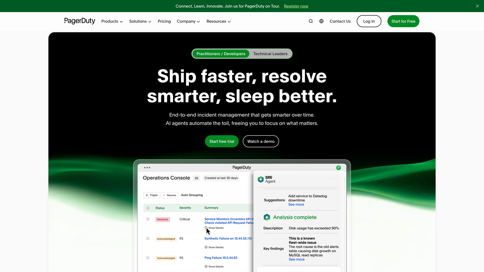 Screenshot of PagerDuty website