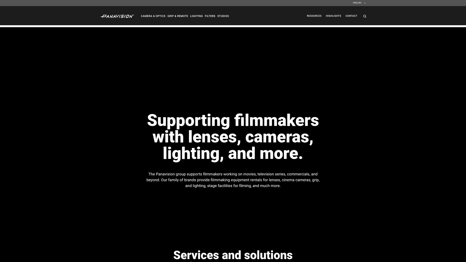 Screenshot of Panavision website