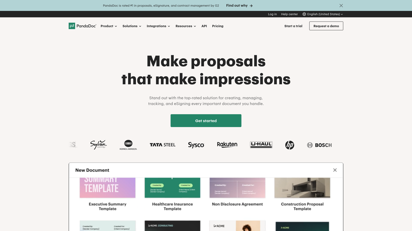 Screenshot of PandaDoc website