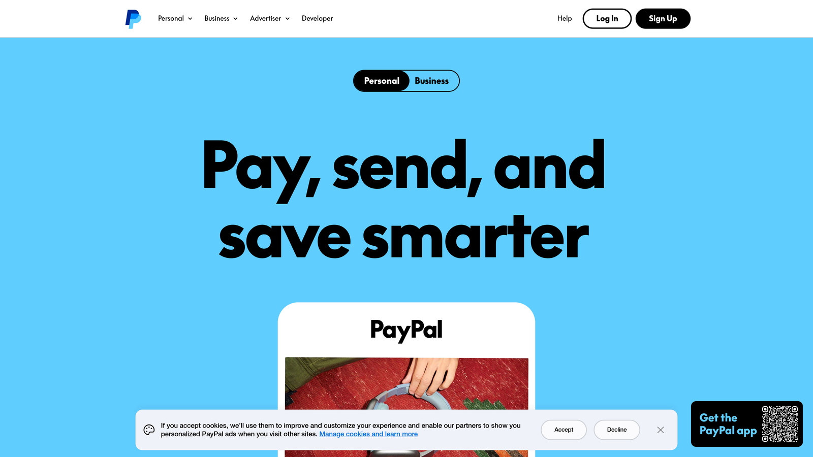 Screenshot of PayPal website