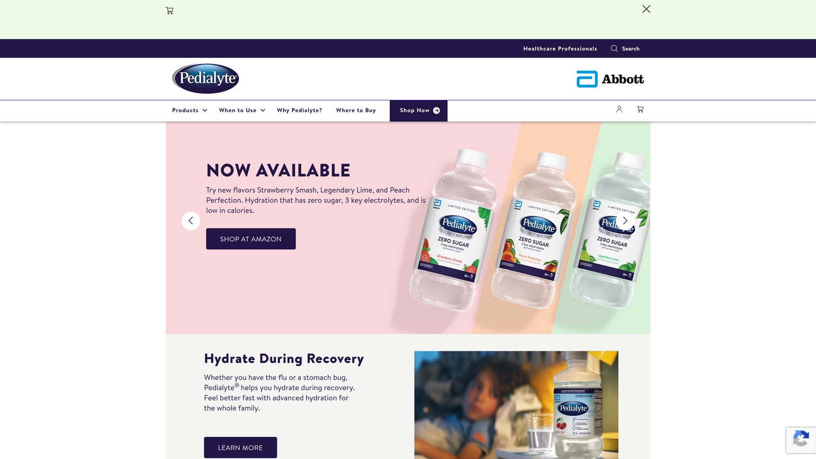 Screenshot of Pedialyte Sport website