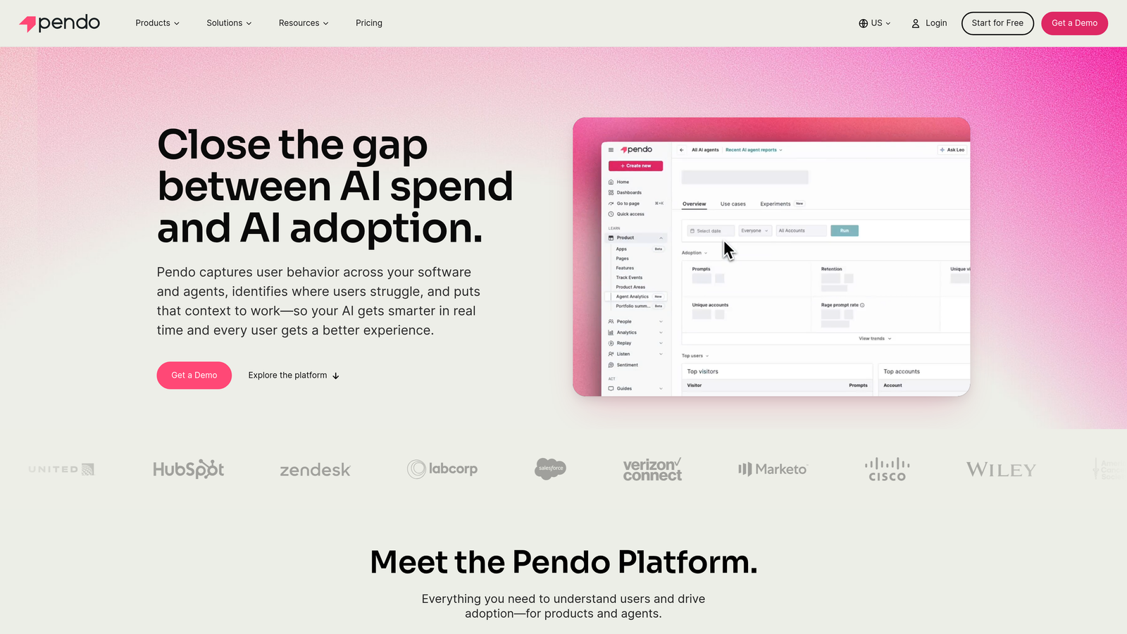 Screenshot of Pendo website