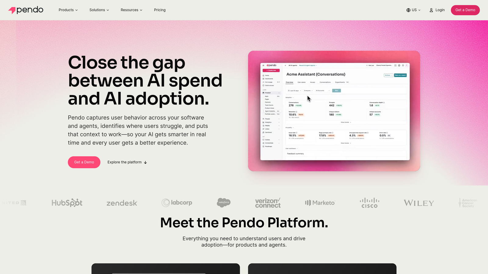 Screenshot of Pendo website