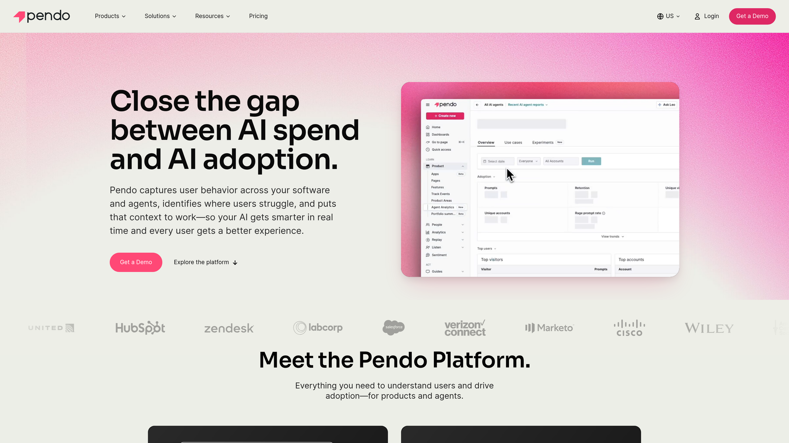 Screenshot of Pendo website
