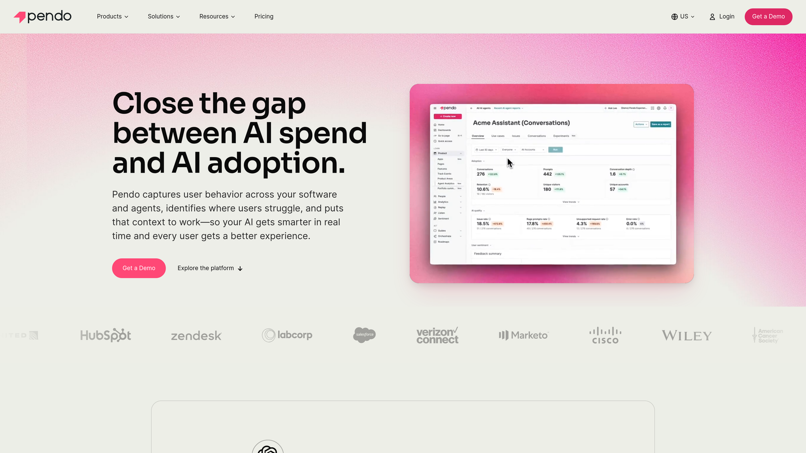 Screenshot of Pendo website