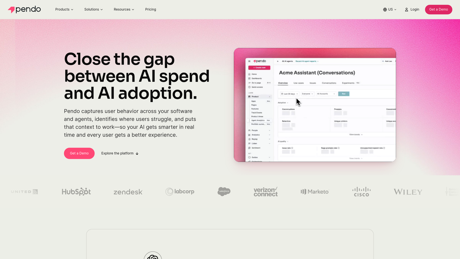 Screenshot of Pendo website