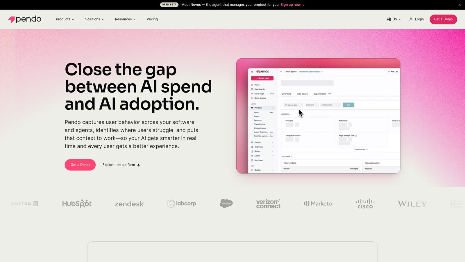 Screenshot of Pendo website