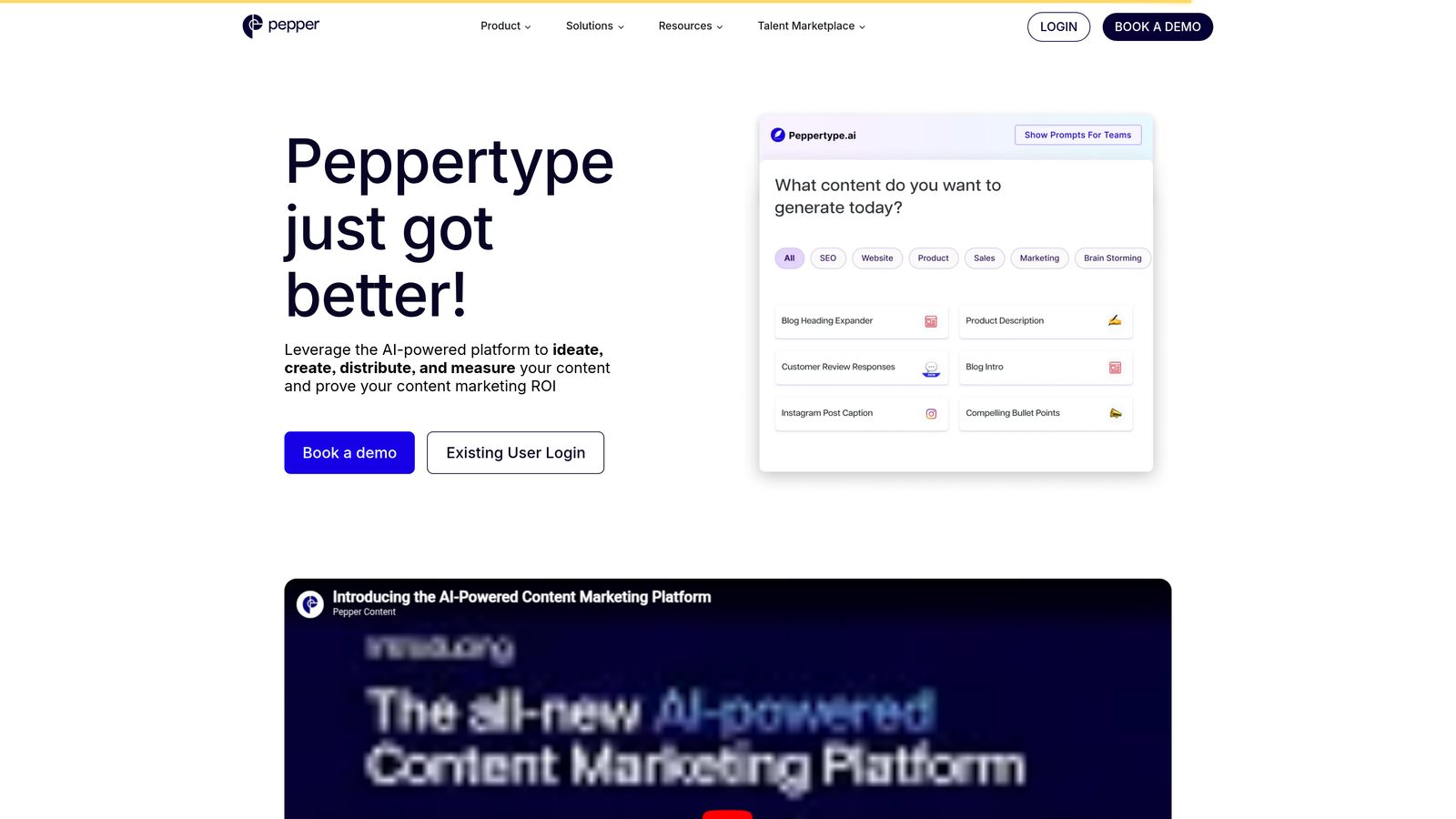 Screenshot of Peppertype.ai website homepage