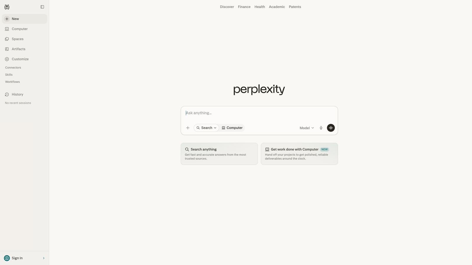 Screenshot of Perplexity AI website