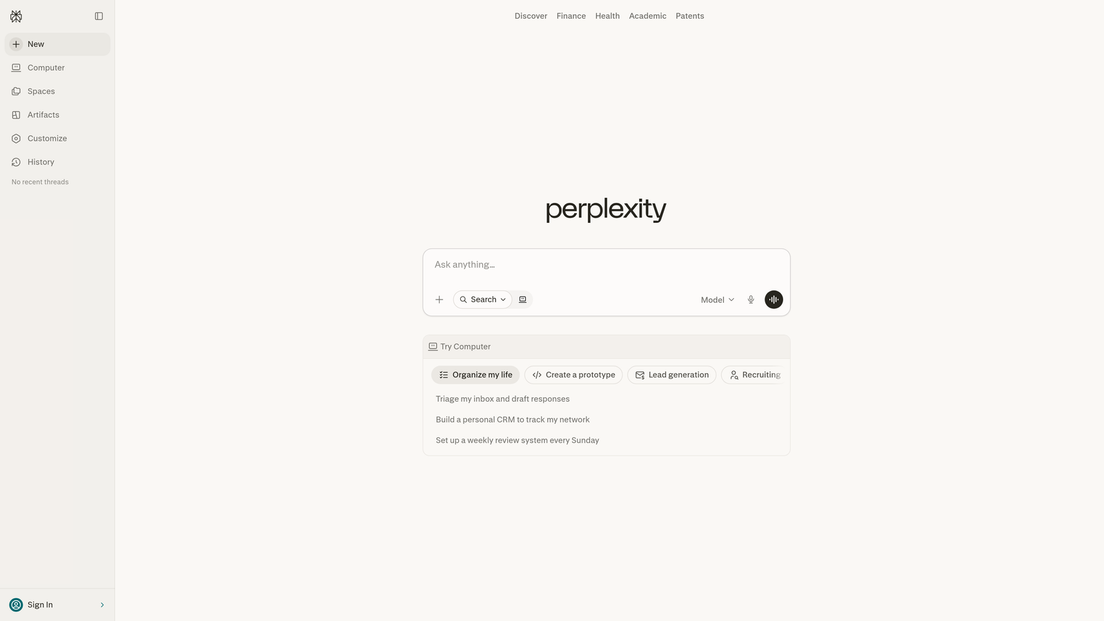 Screenshot of Perplexity Business website