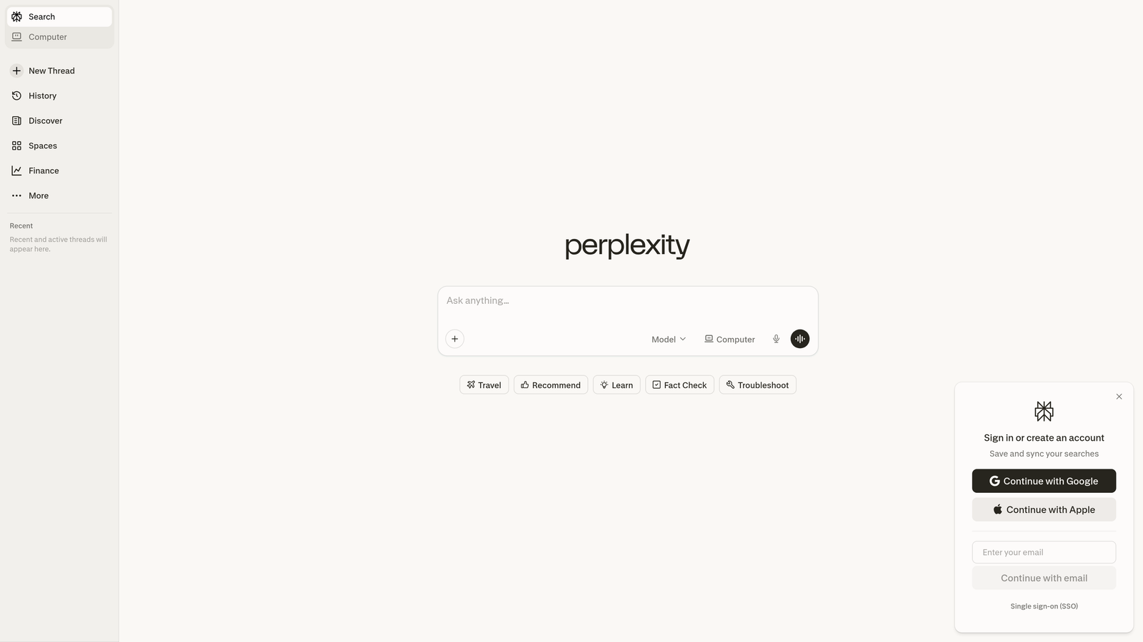 Screenshot of Perplexity website