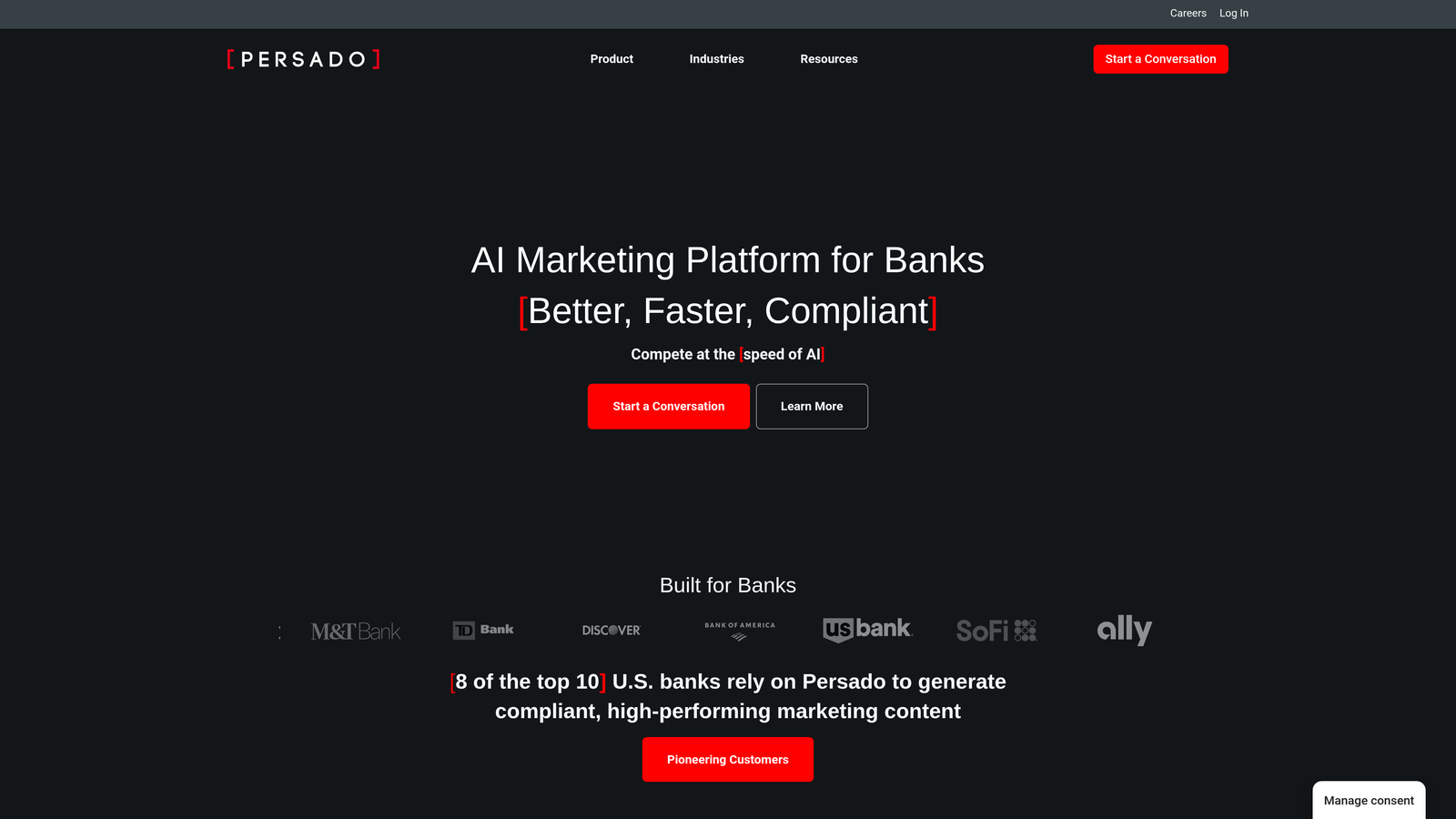 Screenshot of Persado website