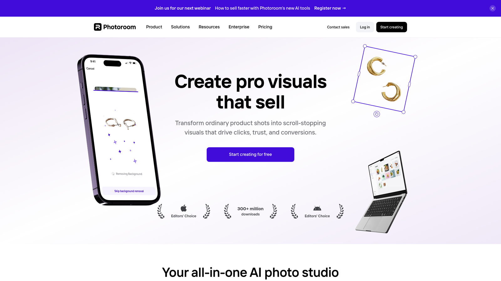 Screenshot of Photoroom website