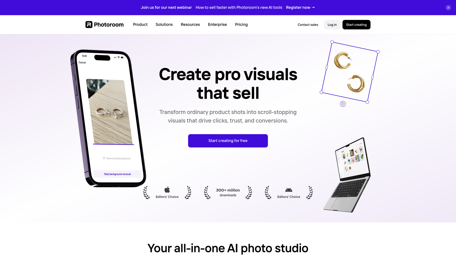 Screenshot of Photoroom website