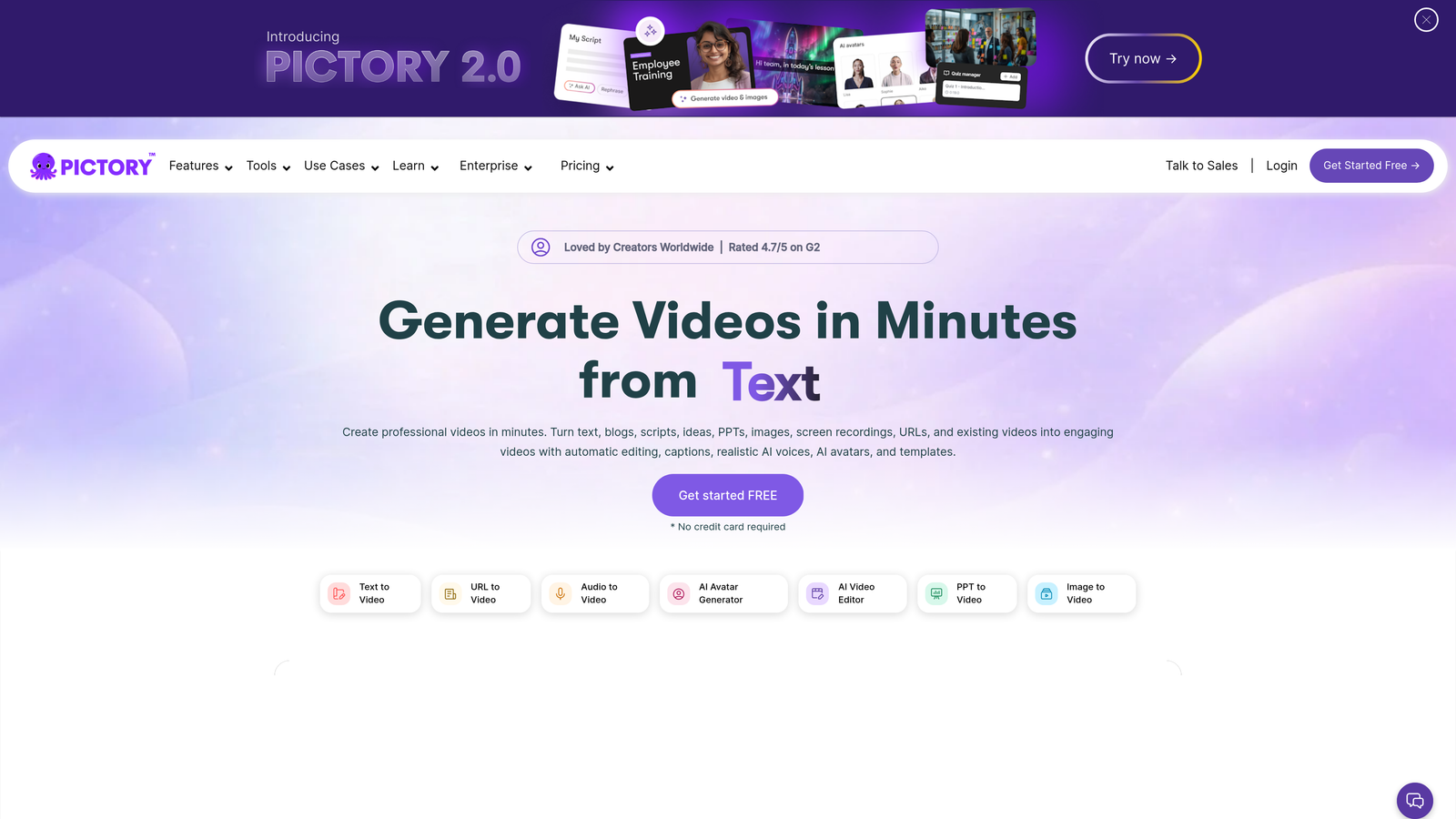 Screenshot of Pictory website