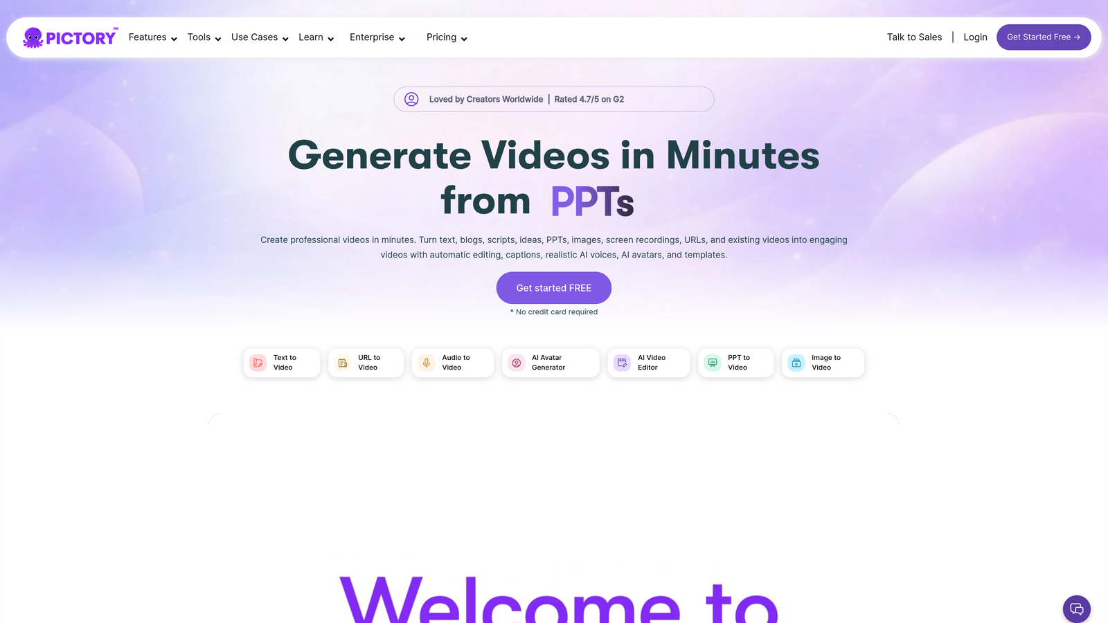 Screenshot of Pictory website