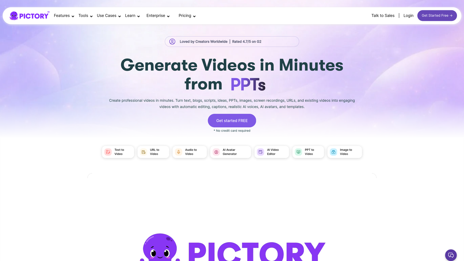 Screenshot of Pictory website