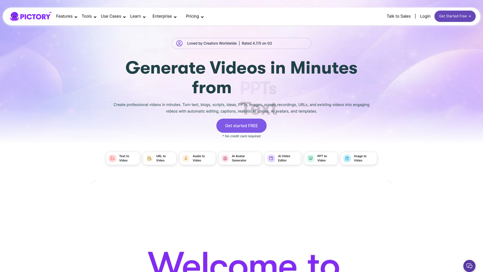 Screenshot of Pictory website