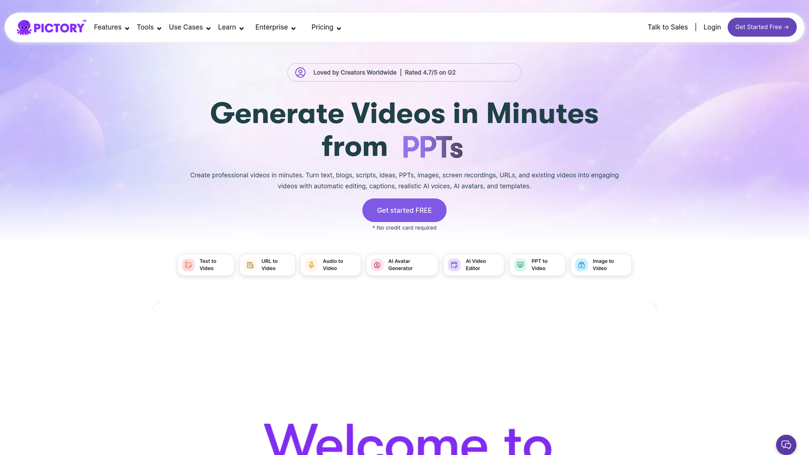 Screenshot of Pictory website