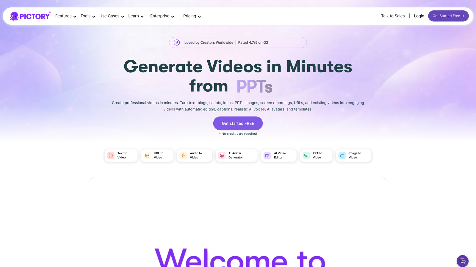Screenshot of Pictory website