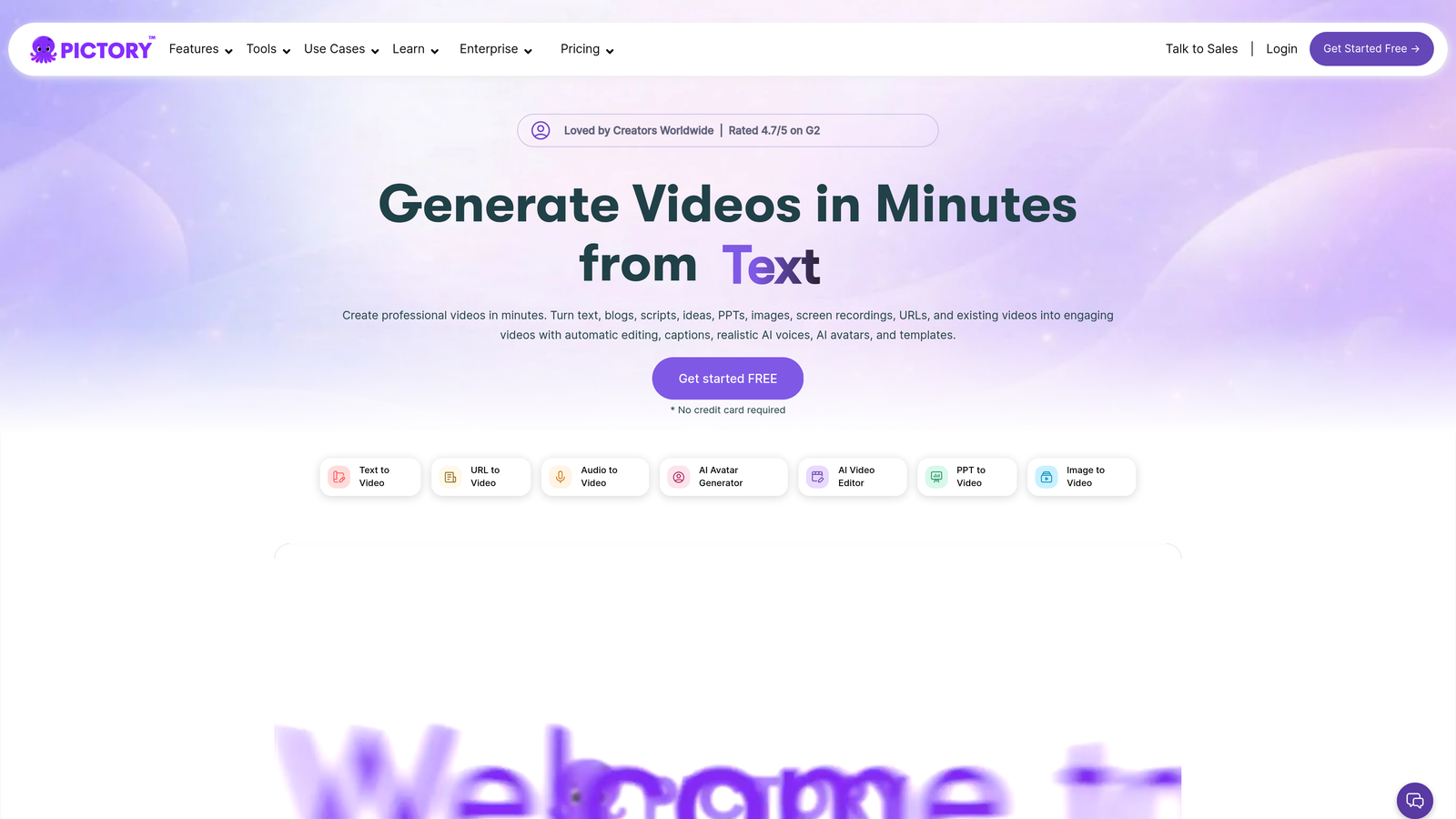 Screenshot of Pictory website