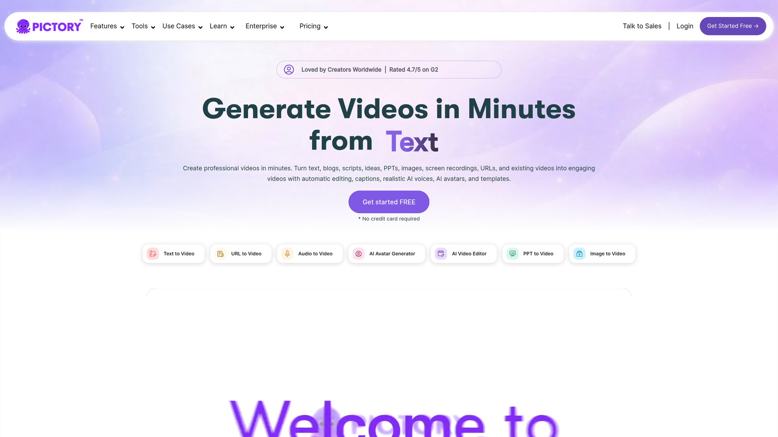 Screenshot of Pictory website