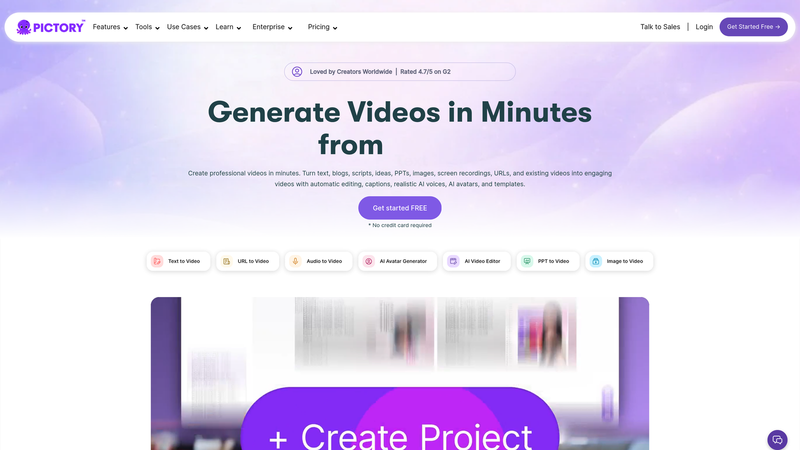 Screenshot of Pictory website