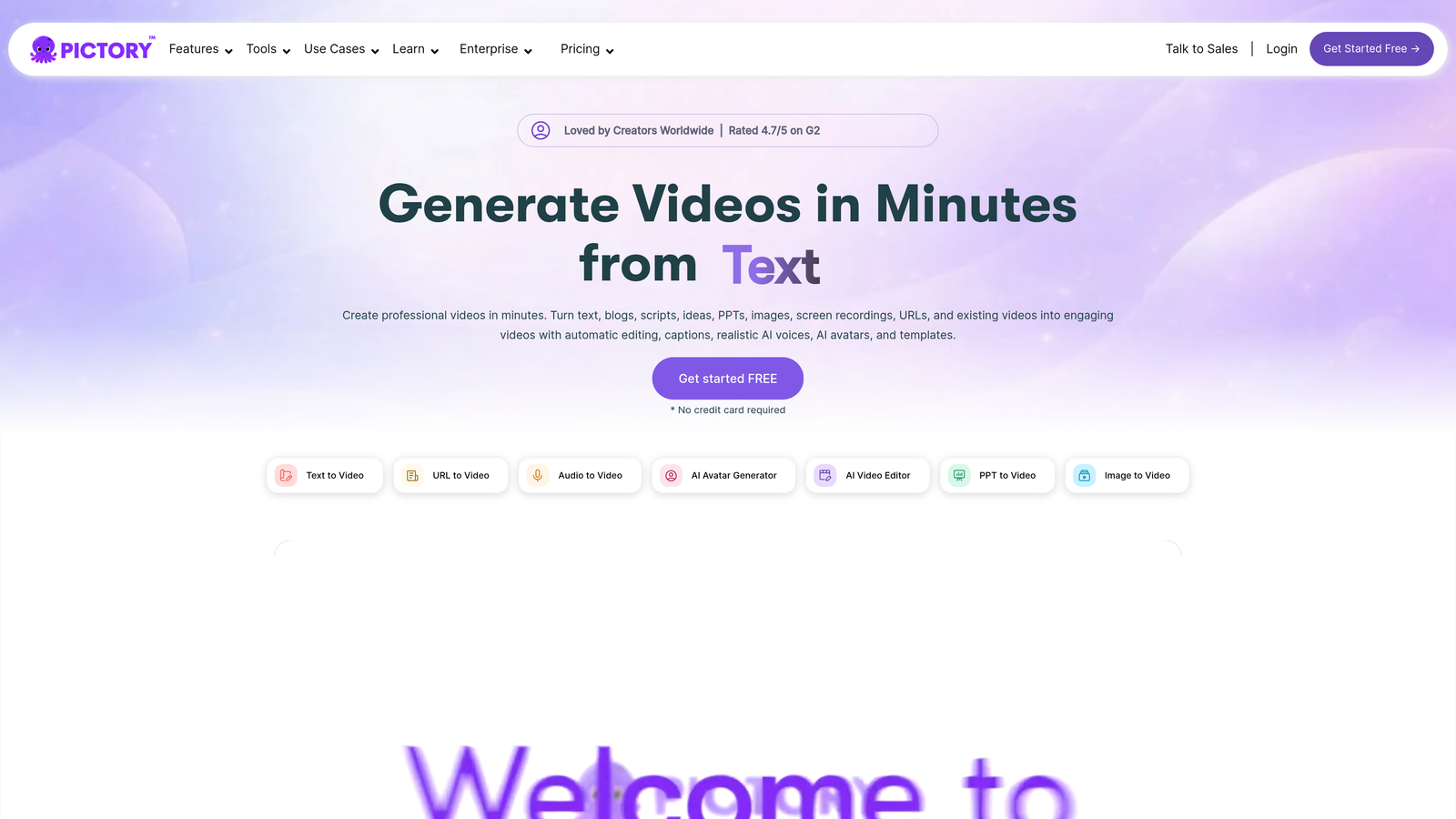 Screenshot of Pictory website