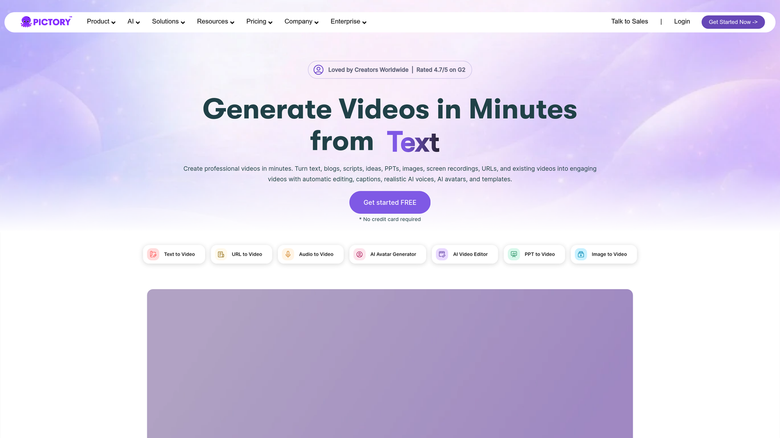 Screenshot of Pictory website