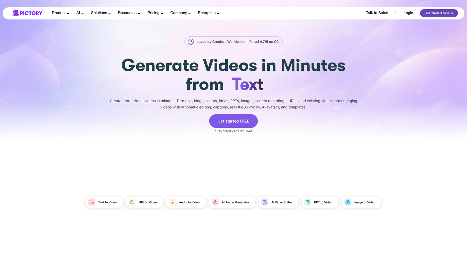 Screenshot of Pictory website