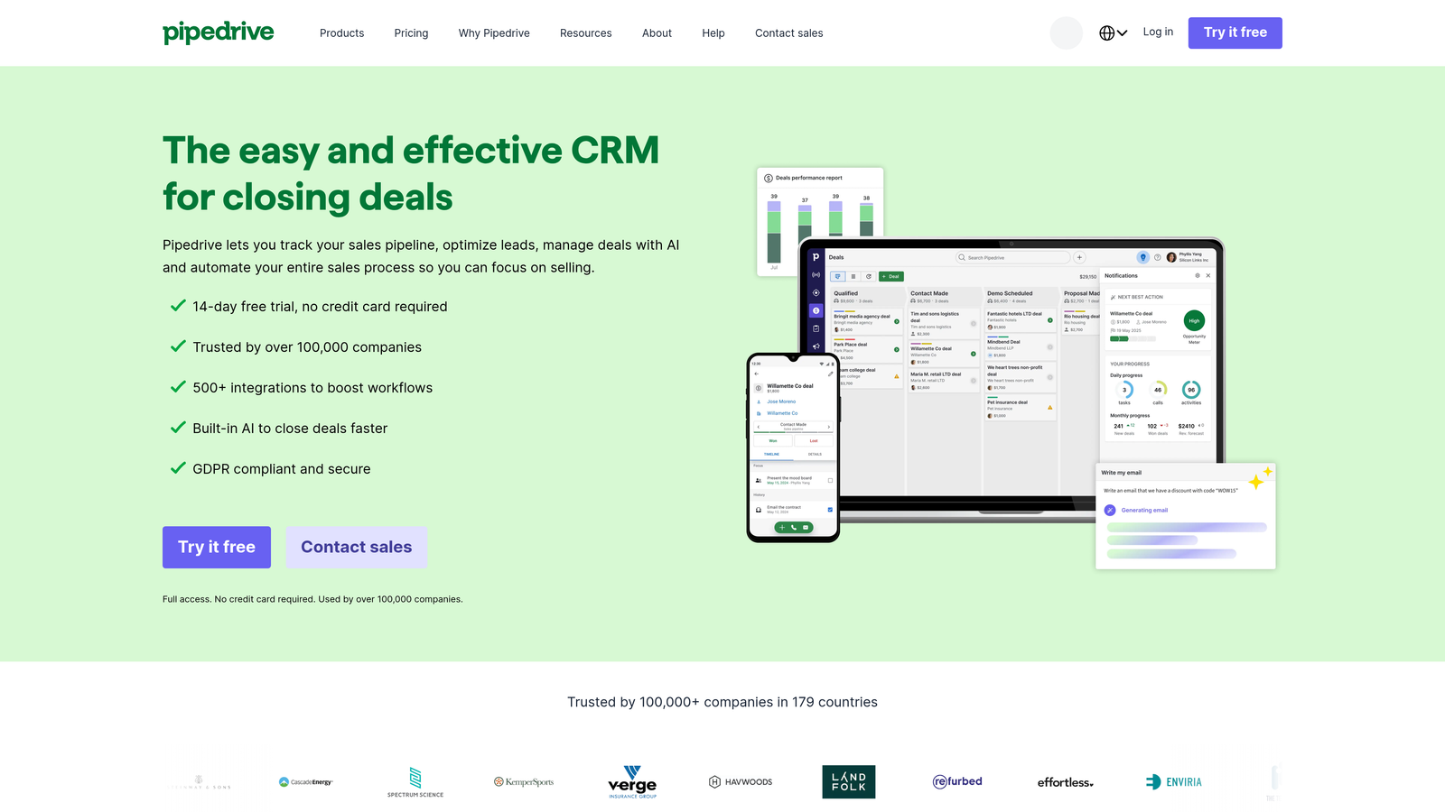 Screenshot of Pipedrive Enterprise website