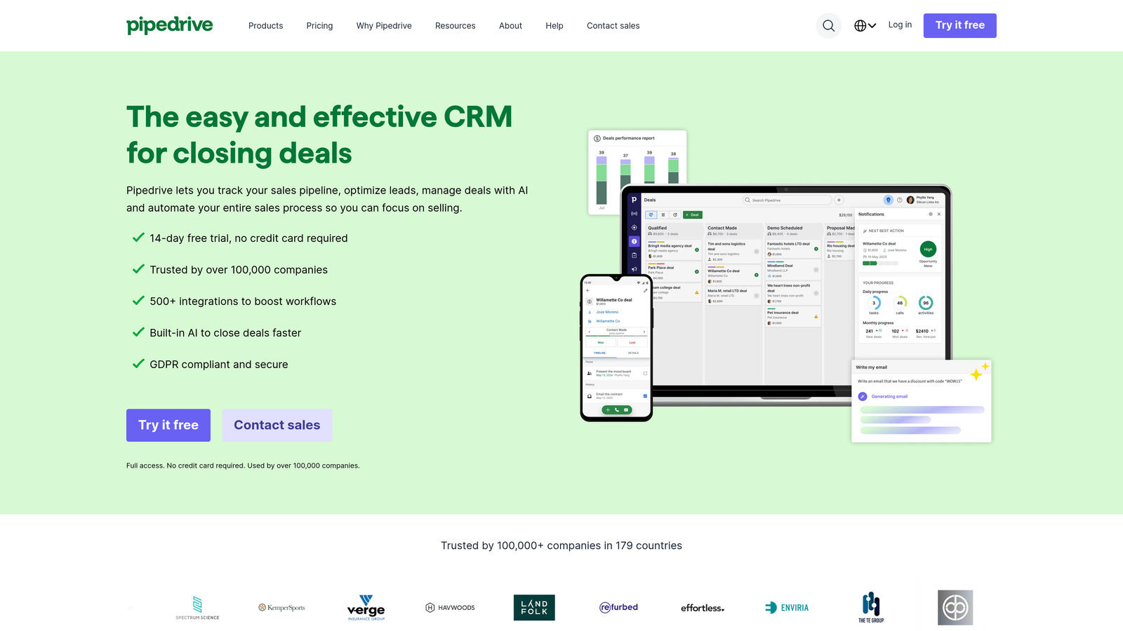 Screenshot of Pipedrive website