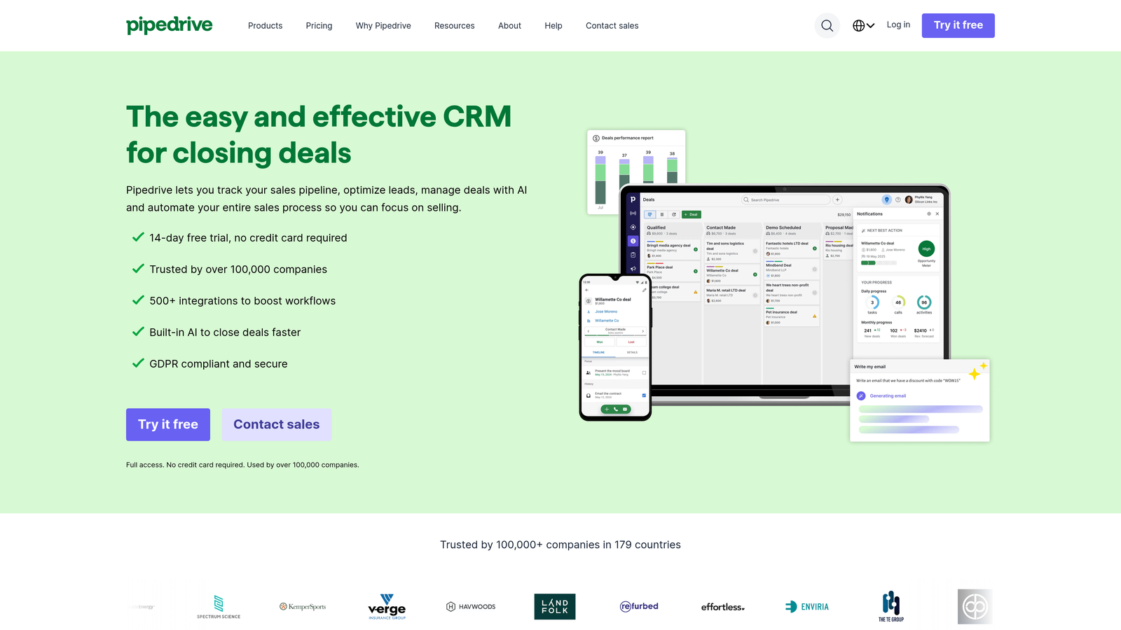 Screenshot of Pipedrive website