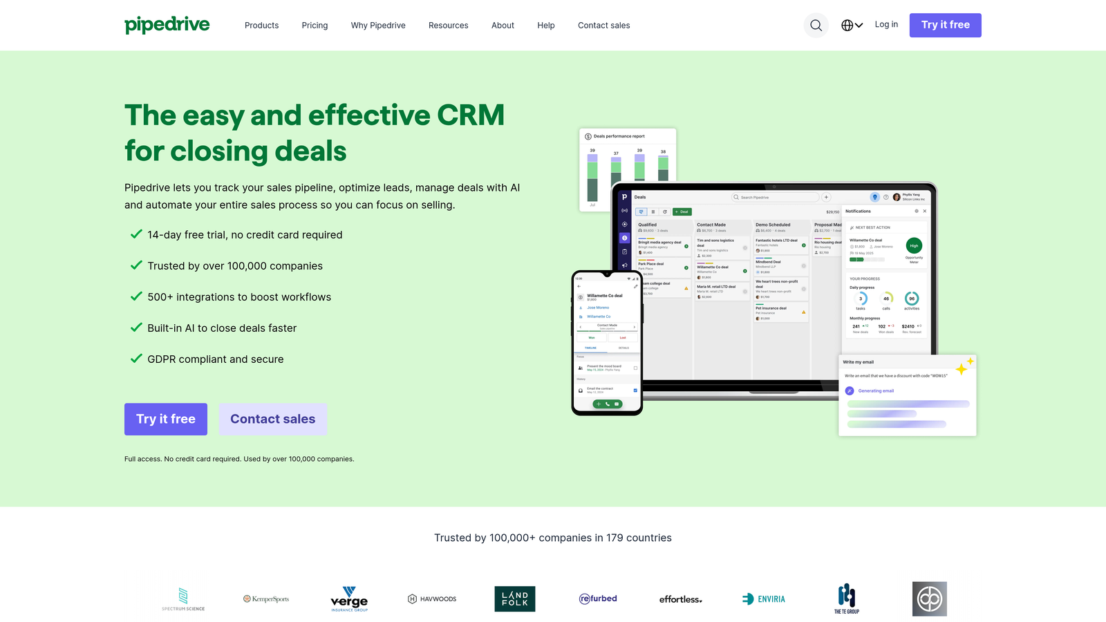 Screenshot of Pipedrive website