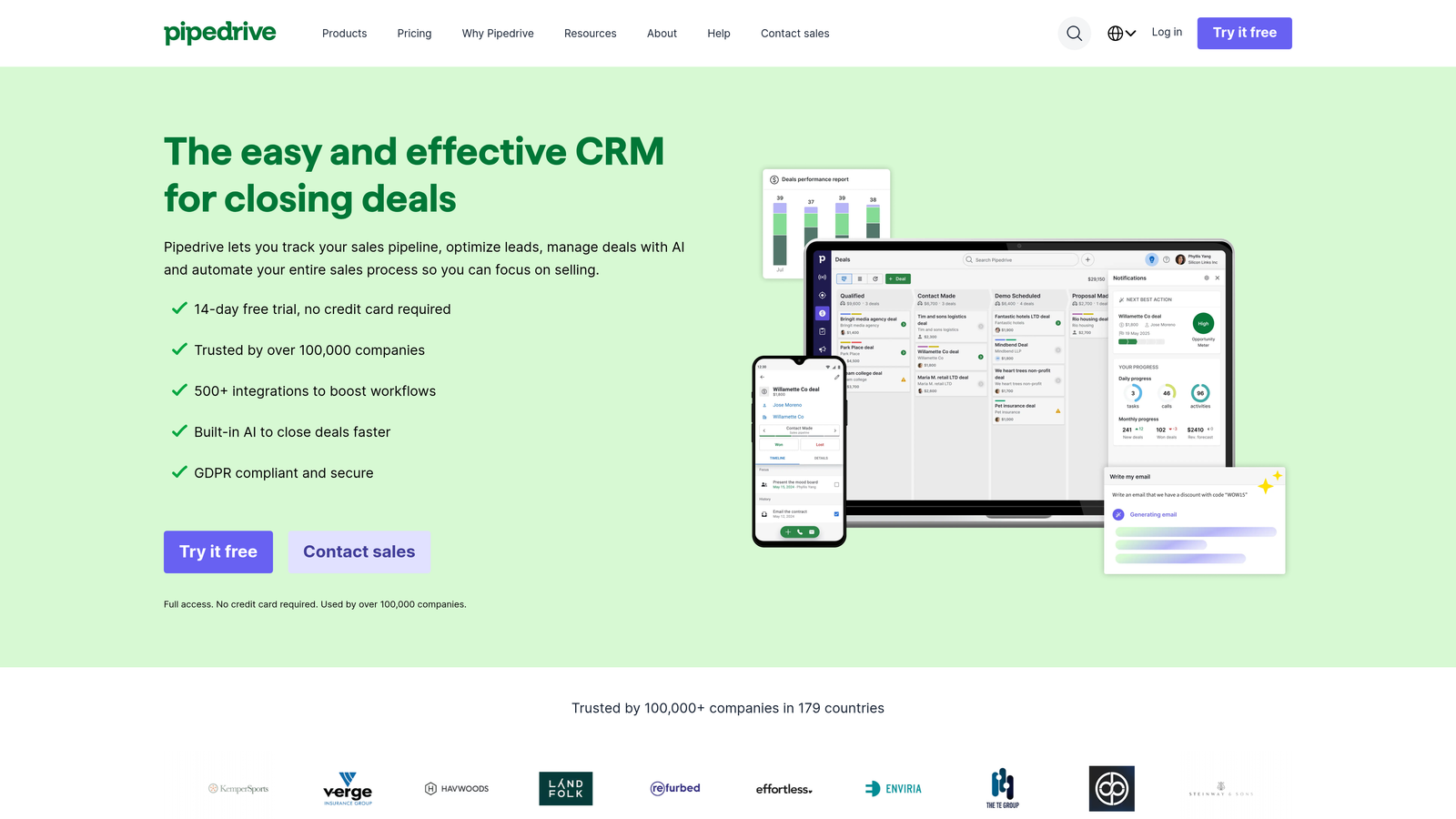 Screenshot of Pipedrive website