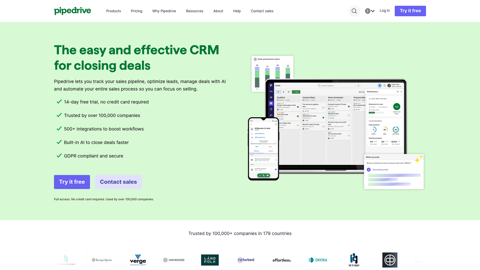 Screenshot of Pipedrive website