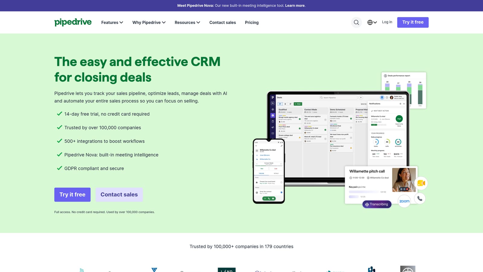 Screenshot of Pipedrive website