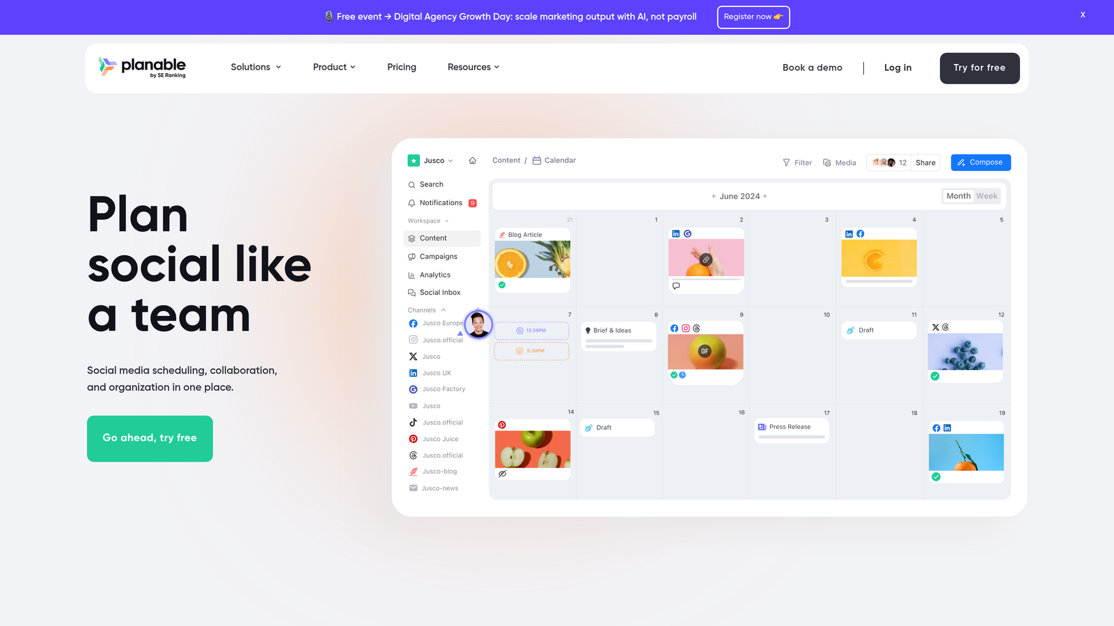 Screenshot of Planable website