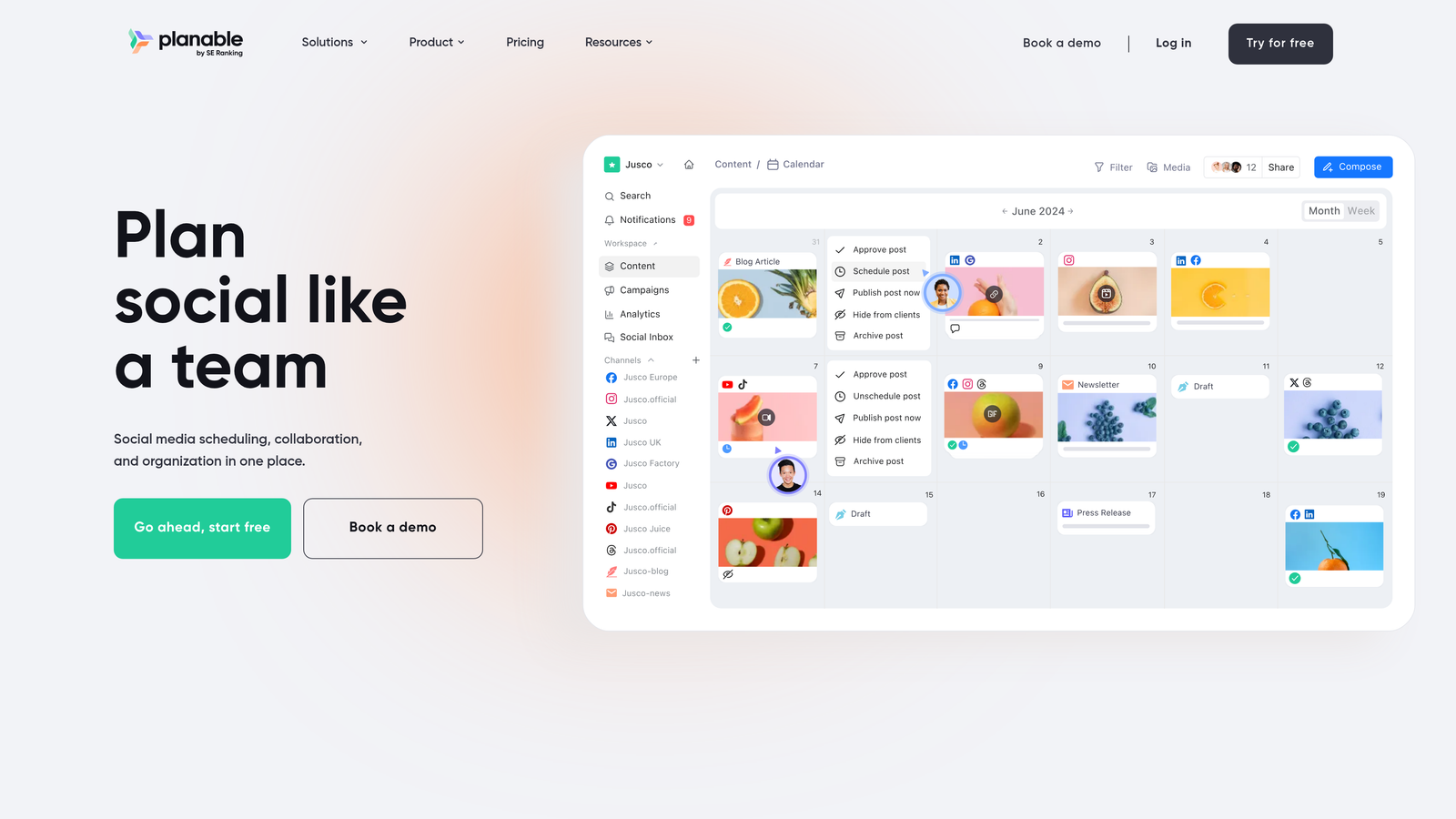 Screenshot of Planable website