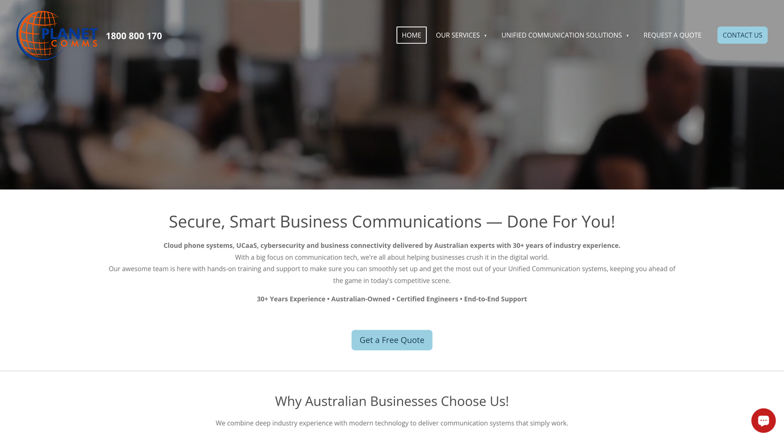 Screenshot of PlanetComms website
