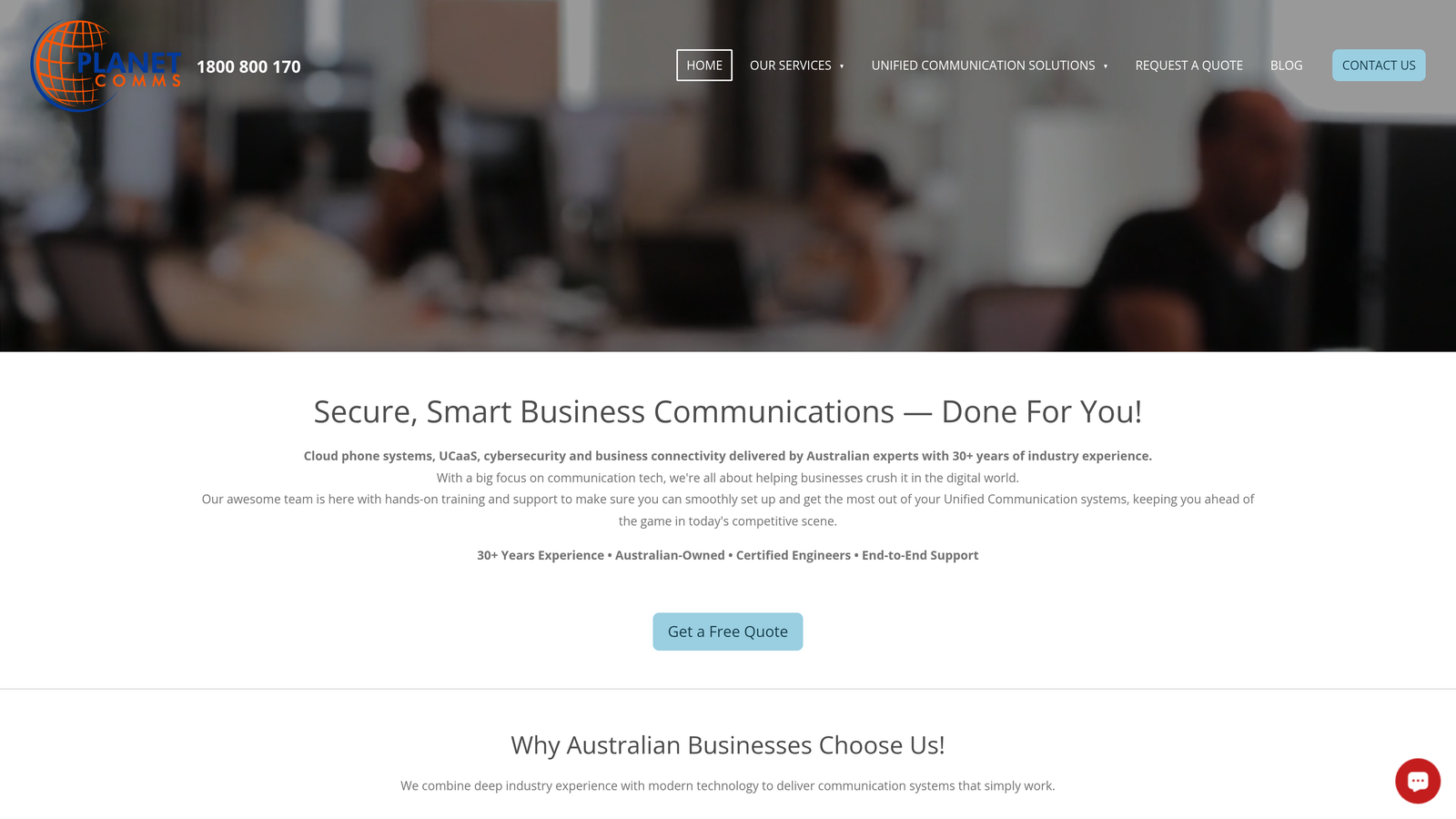 Screenshot of PlanetComms website