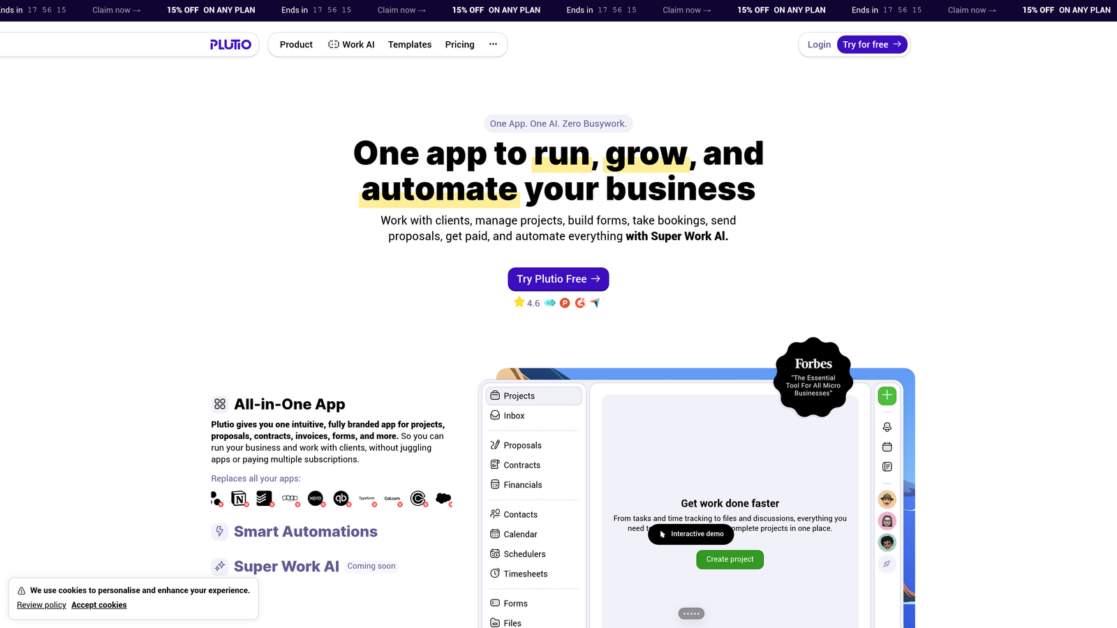 Screenshot of Plutio website