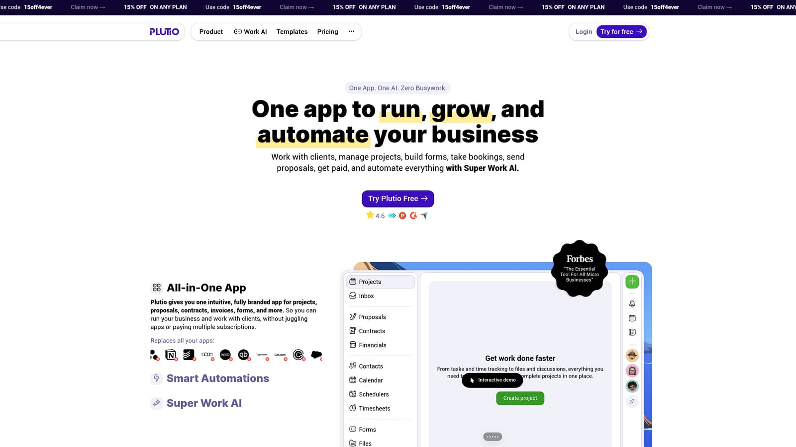 Screenshot of Plutio website