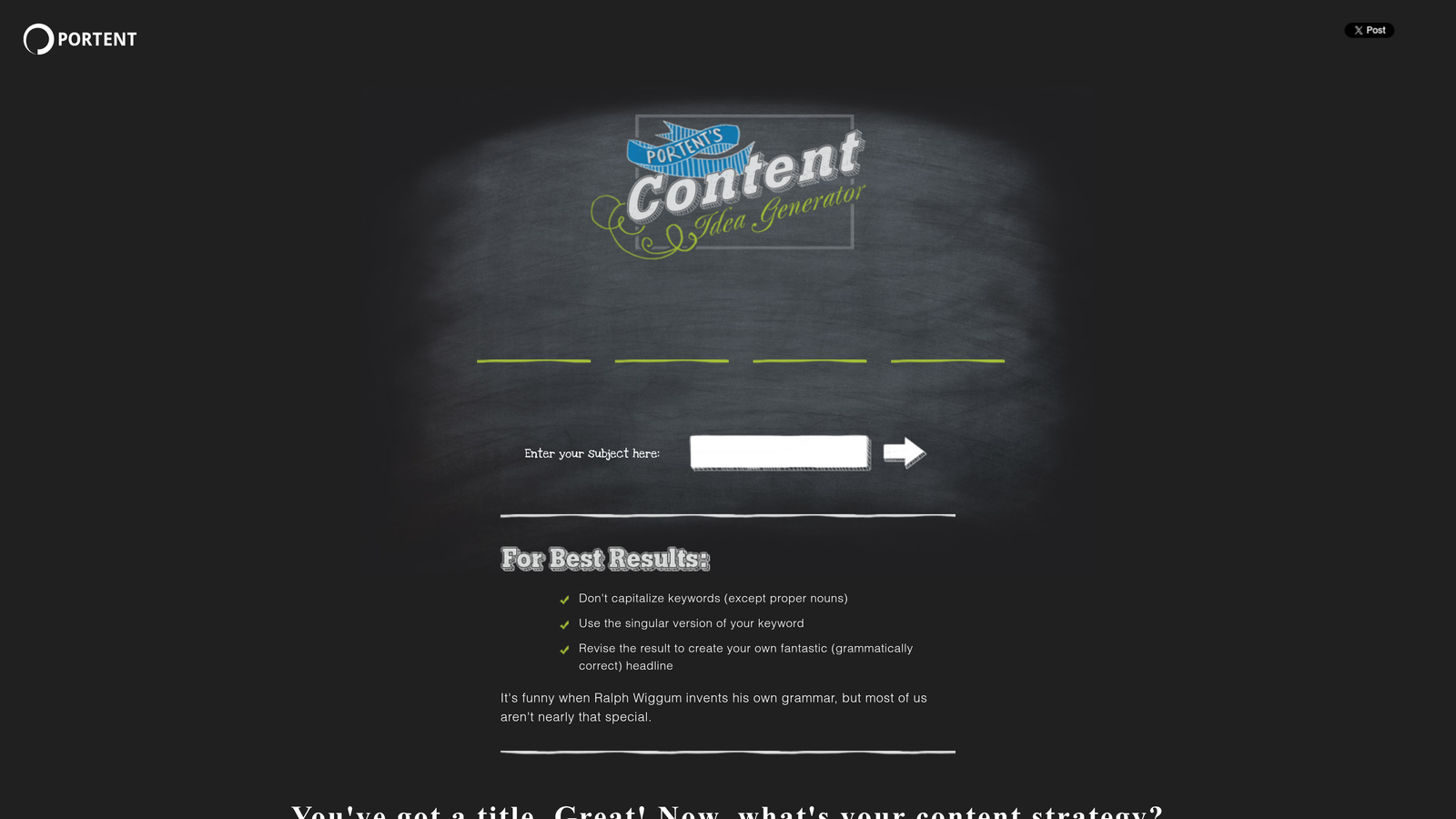 Screenshot of Portent Content Idea Generator website